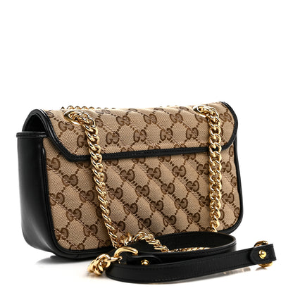 Gucci Monogram Matelasse Diagonal Mini GG Marmont Shoulder Bag Beige Black 3 of 11