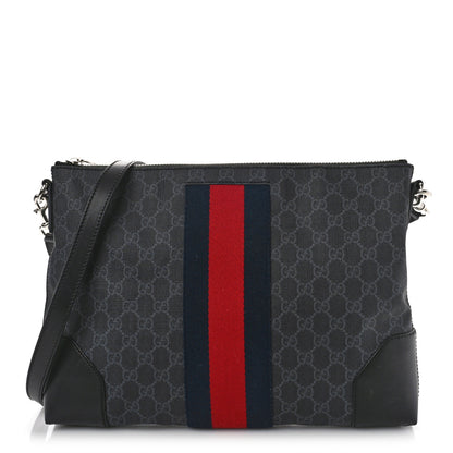 Gucci Soft GG Supreme Monogram Appia Calfskin Web East West Messenger Bag Black Grey 1 of 7