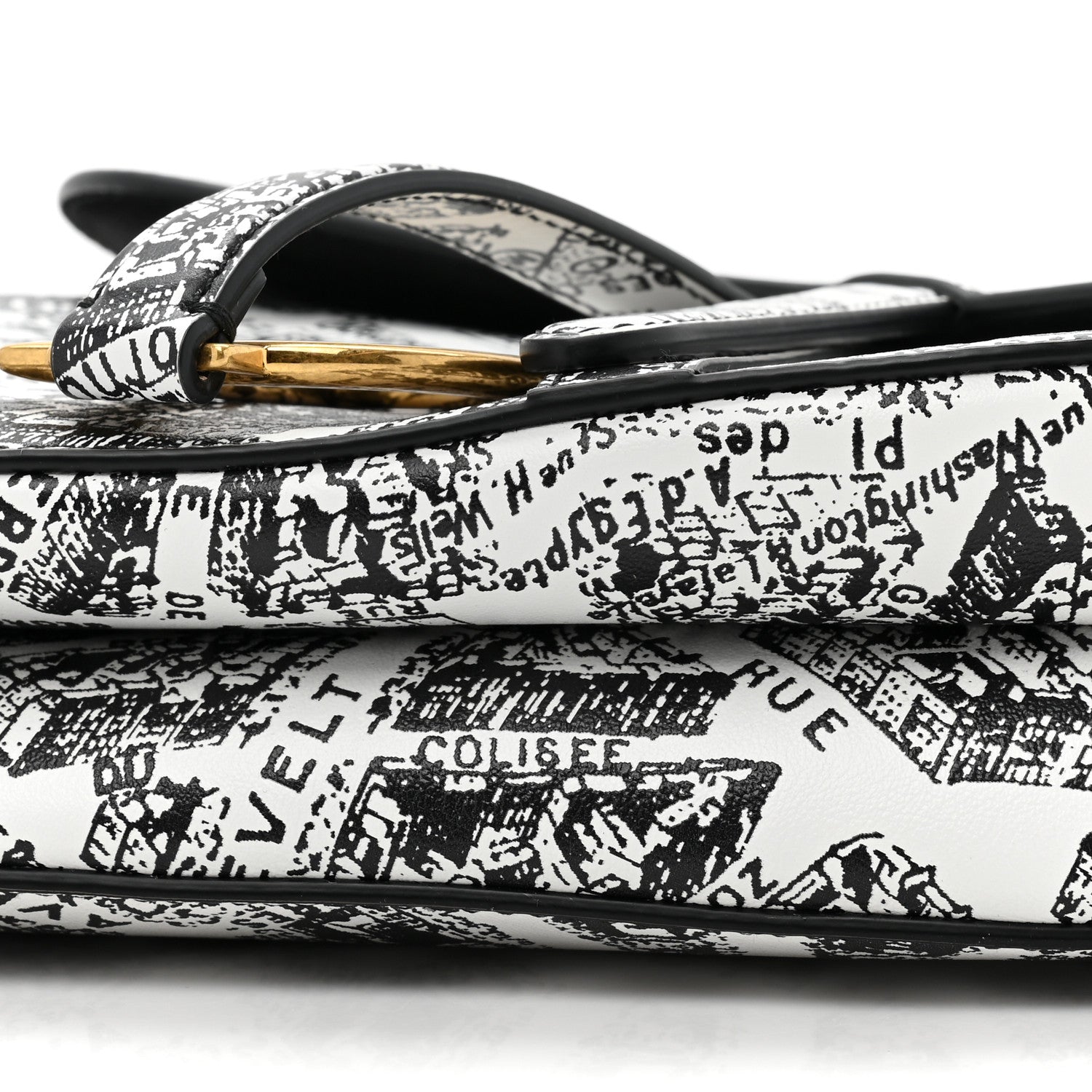 Christian Dior Calfskin Plan De Paris Printed Saddle Bag With Strap White Black 7 of 9