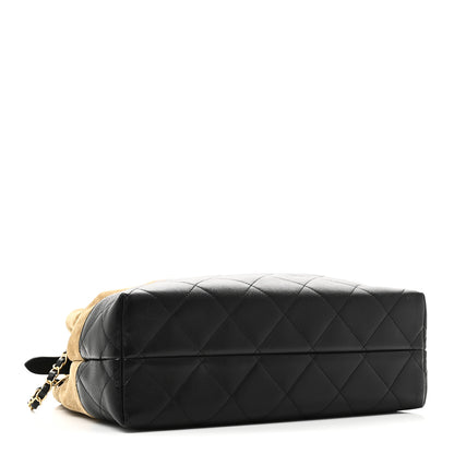 Chanel Suede Calfskin Shiny Lambskin Quilted Small Coco Base Shopping Bag Beige Black 4 of 10