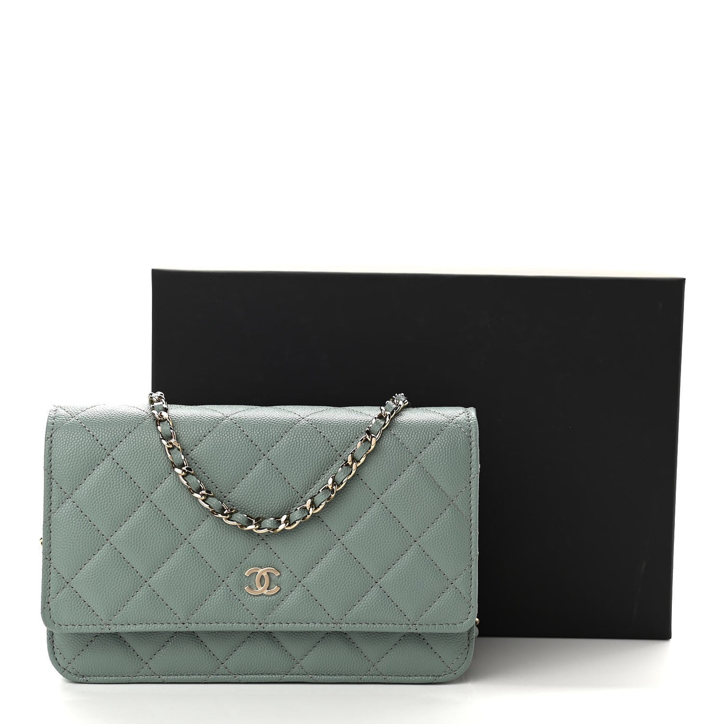 Caviar Quilted Wallet On Chain WOC Dark Green