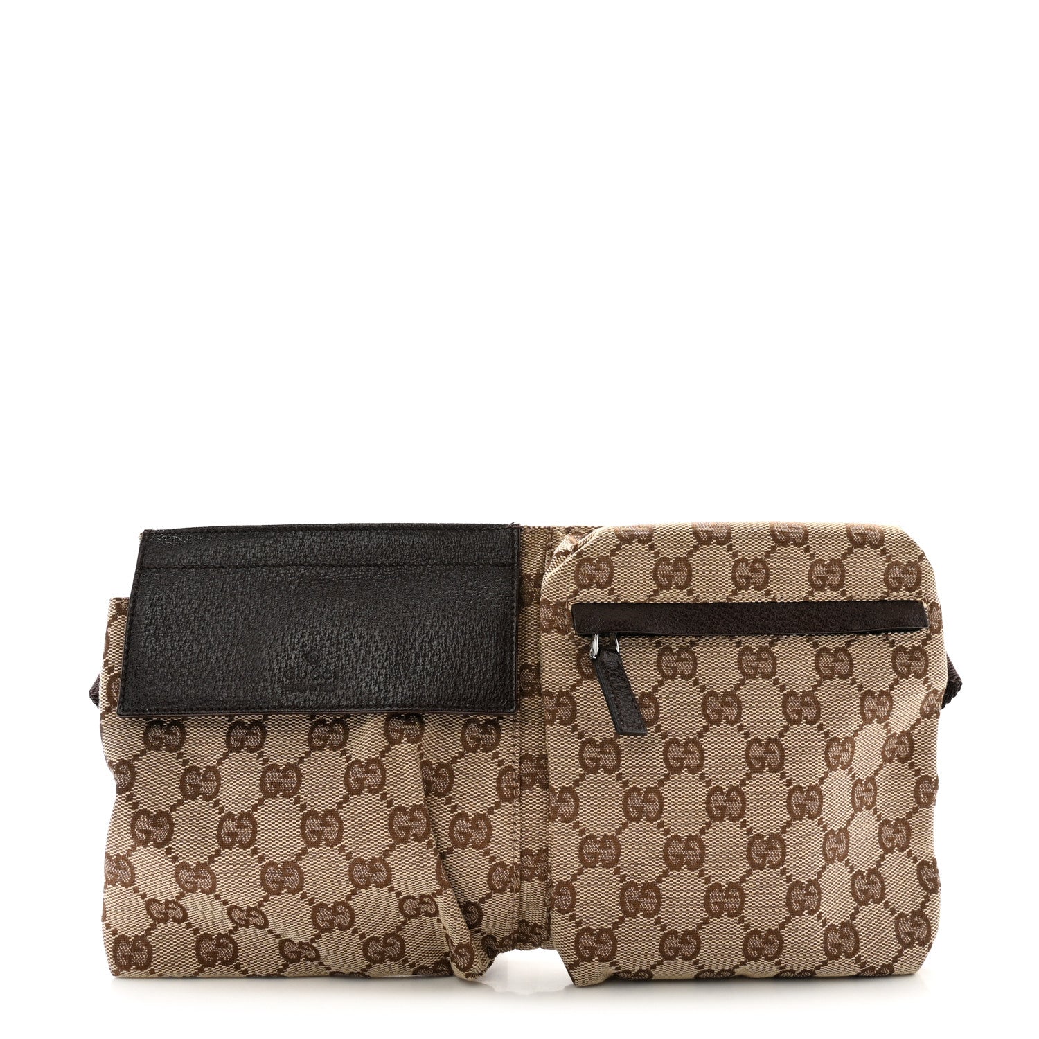 Gucci GG Monogram Double Pocket Belt Bag Dark Brown 1 of 12