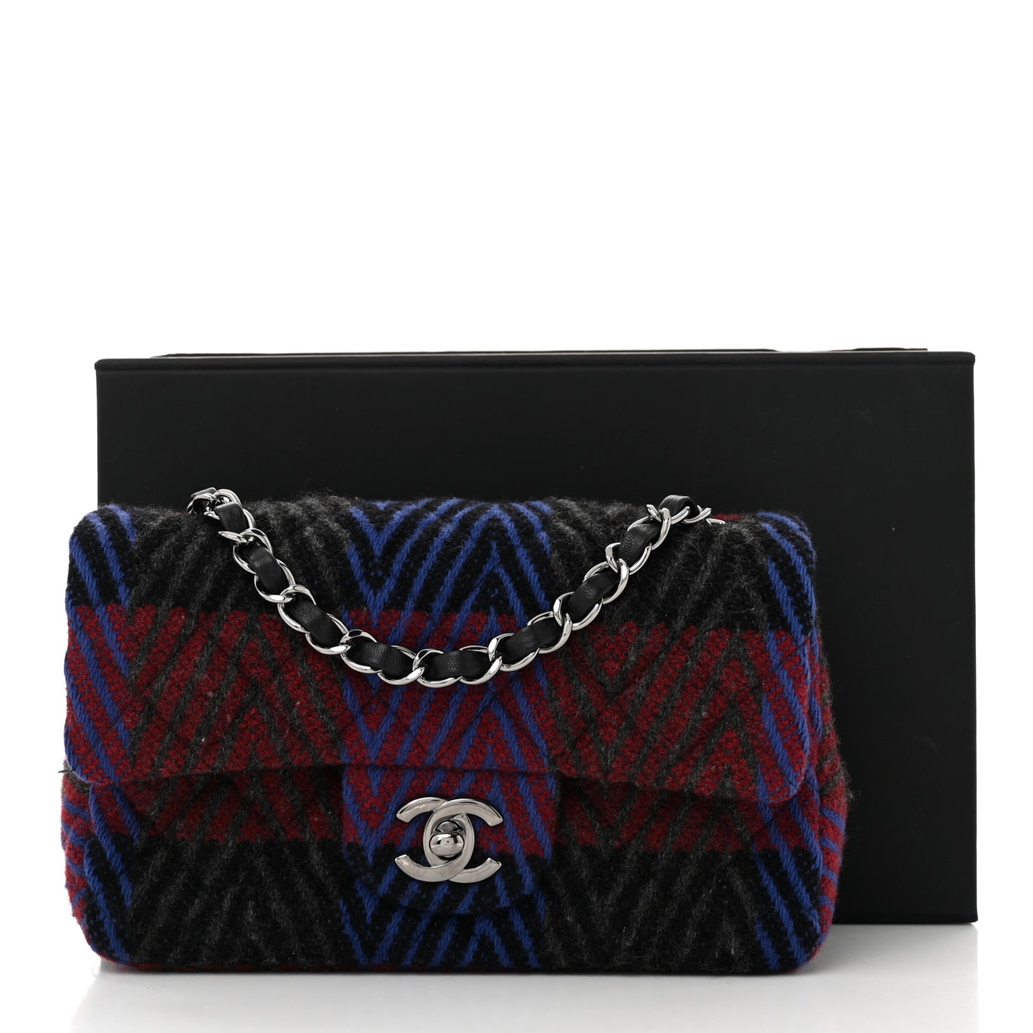 Wool Quilted Mini Rectangular Flap Red Grey Multicolor
