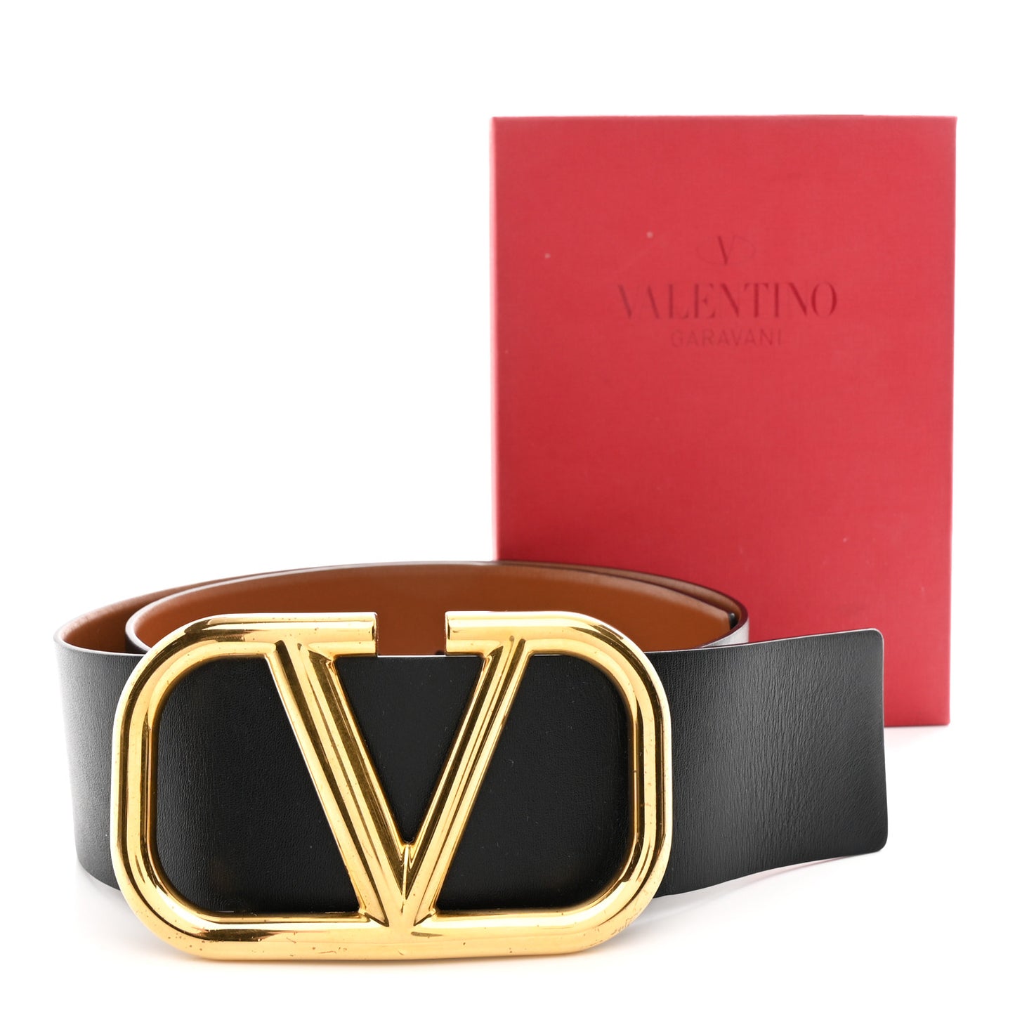 Glossy Calfskin VLogo Reversible 70mm Belt 95 38 Saddle Brown Black