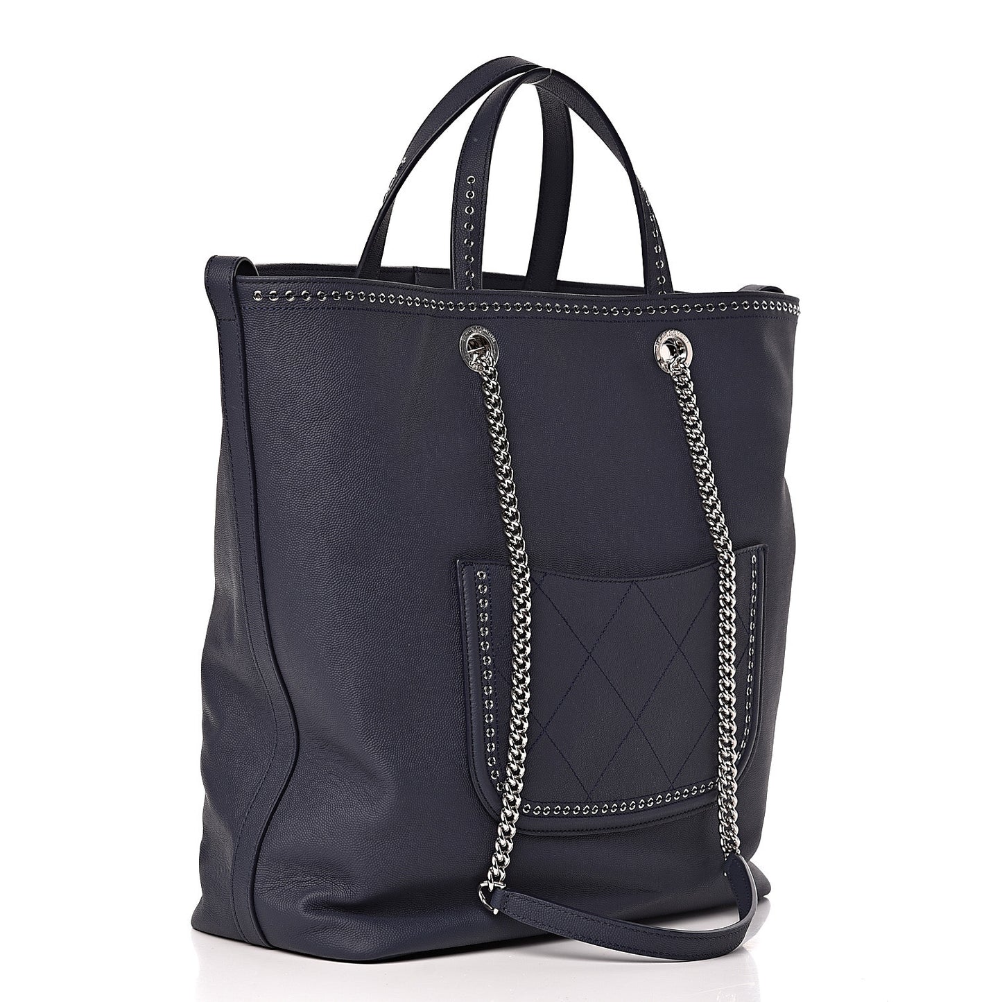 Grained Calfskin Large Coco Eyelets Shopping Tote Navy