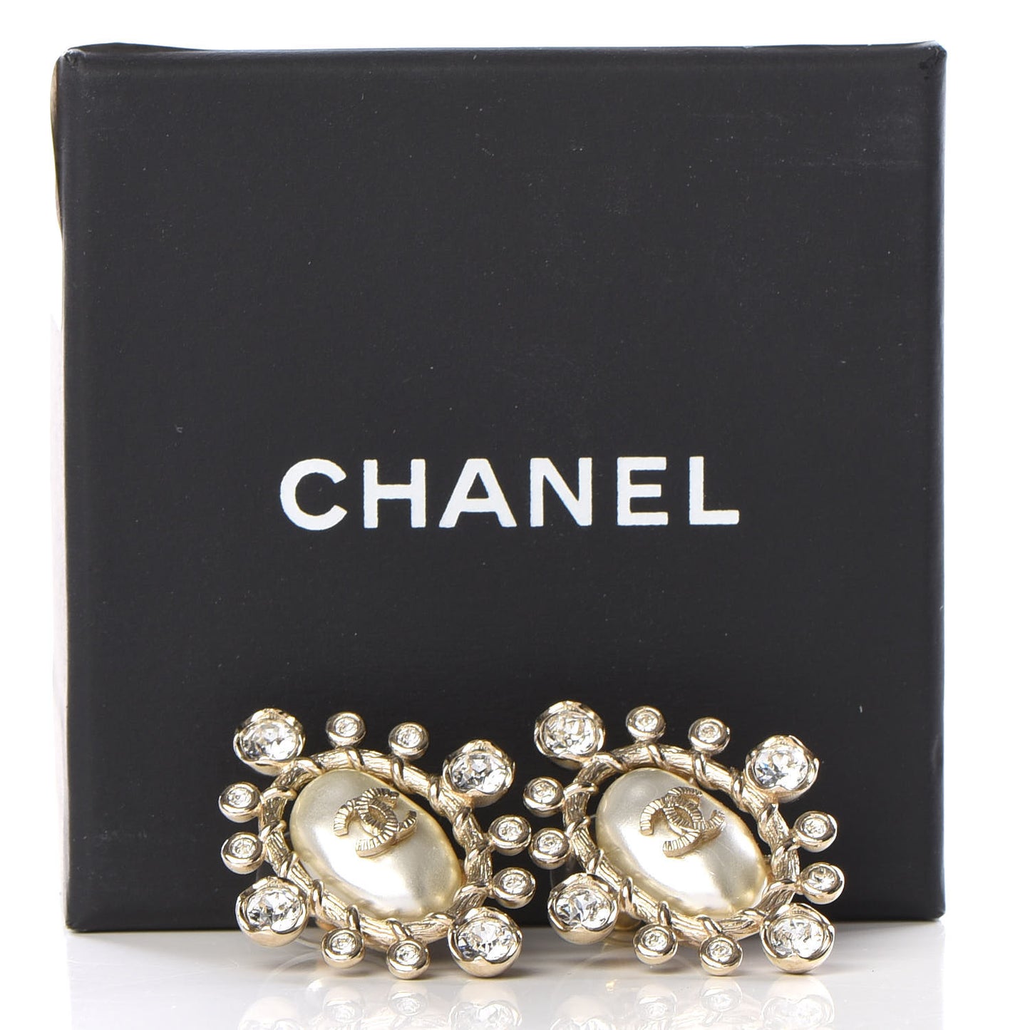 Crystal Pearl CC Round Earrings Gold