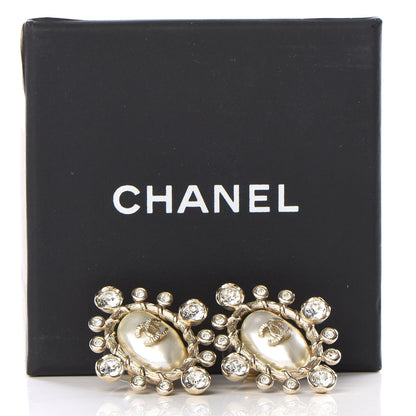Chanel Crystal Pearl CC Round Earrings Gold 5 of 5