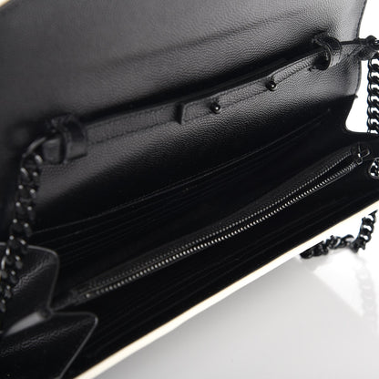 Saint Laurent Grain De Poudre Matelasse Chevron Monogram Chain Wallet Black White 5 of 8