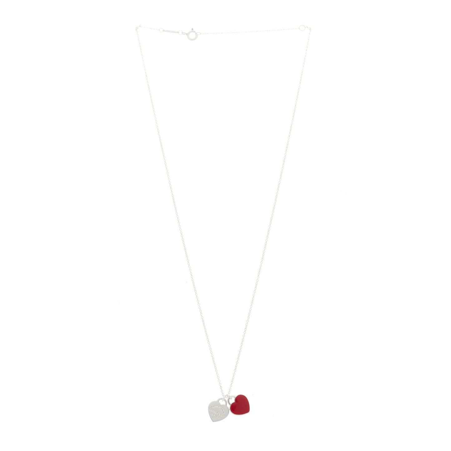 Sterling Silver Enamel Return to Tiffany Double Heart Tag Pendant Necklace Red