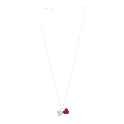 Tiffany Sterling Silver Enamel Return to Tiffany Double Heart Tag Pendant Necklace Red 3 of 8