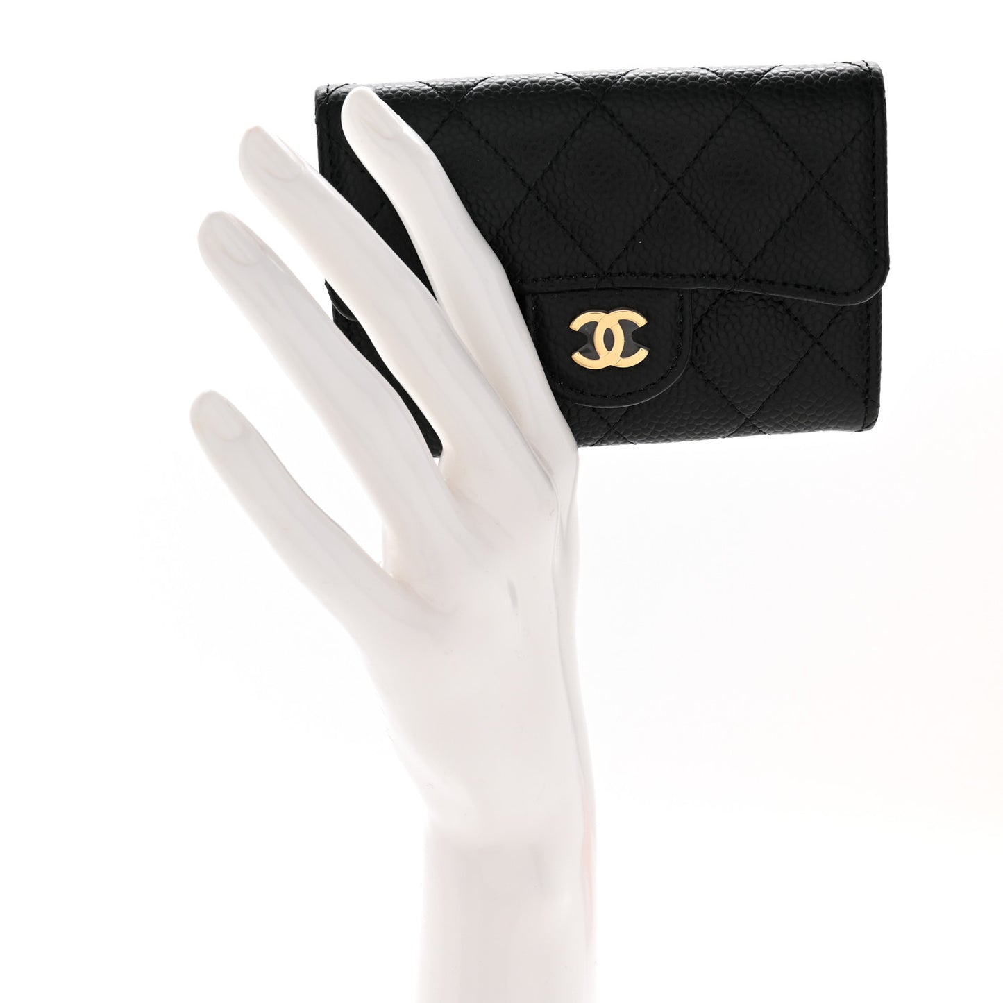 Caviar Quilted Flap Card Holder Wallet Black