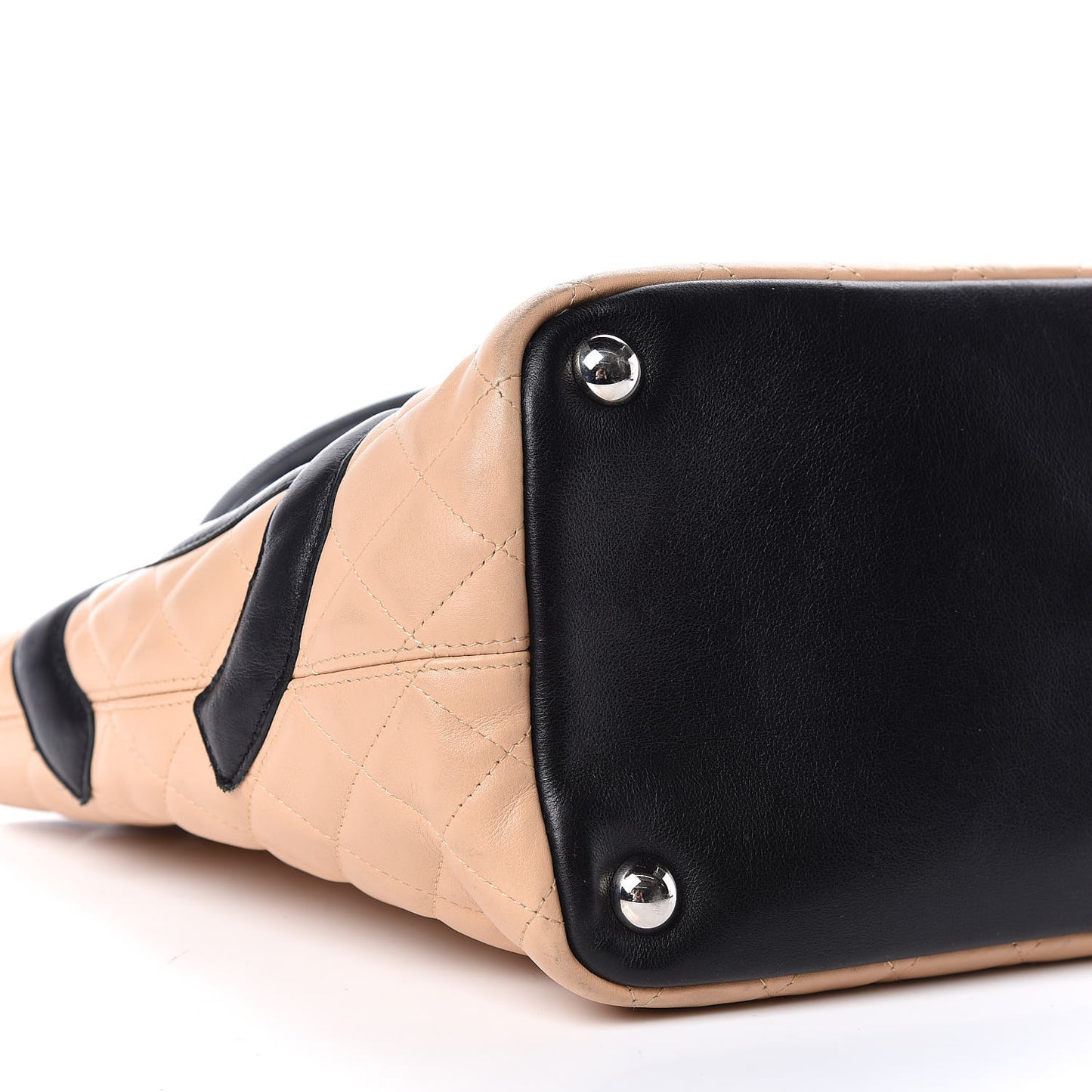 Calfskin Quilted Large Cambon Tote Beige Black