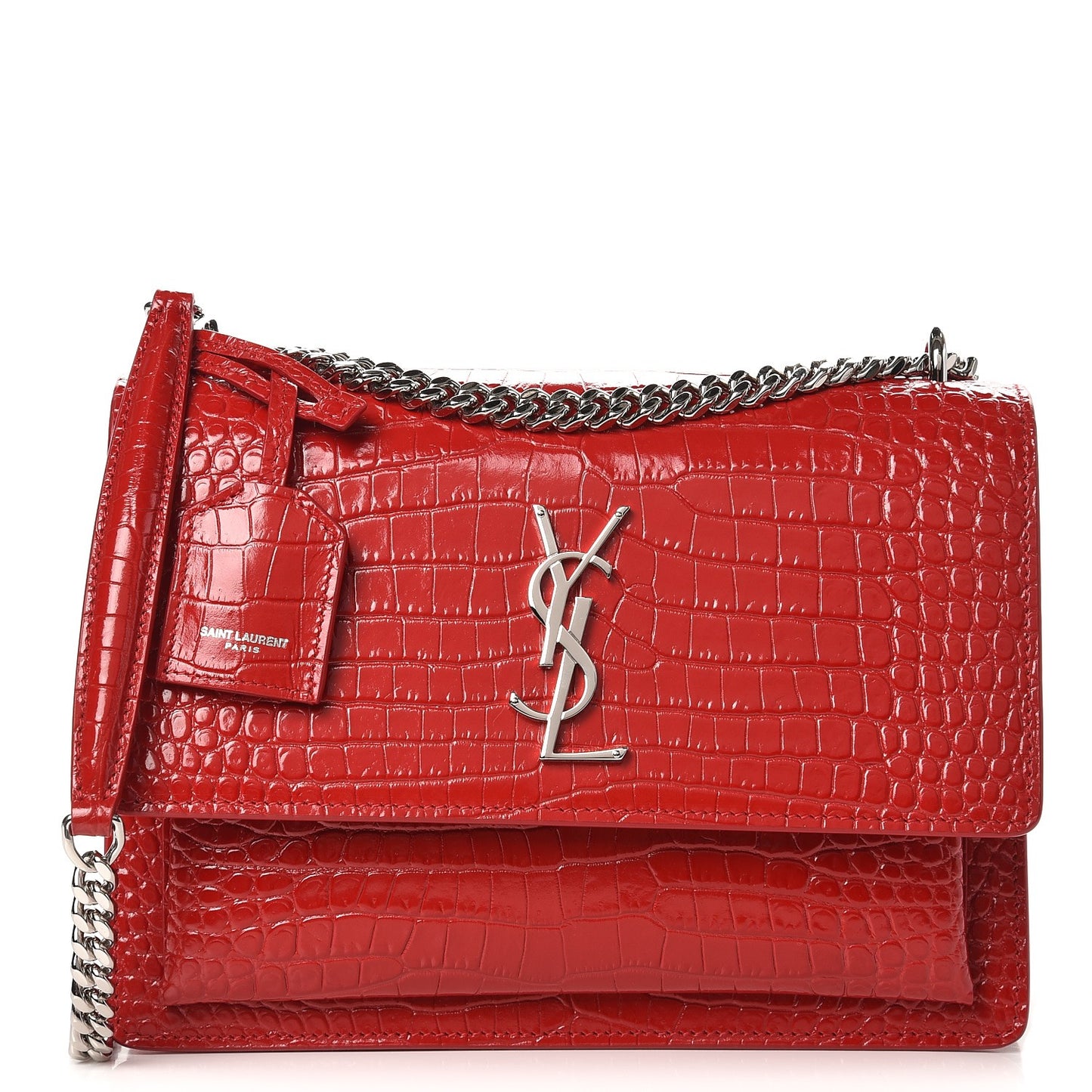 Calfskin Crocodile Embossed Medium Monogram Sunset Rouge Eros