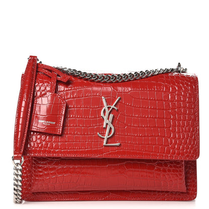 Saint Laurent Calfskin Crocodile Embossed Medium Monogram Sunset Rouge Eros 1 of 9