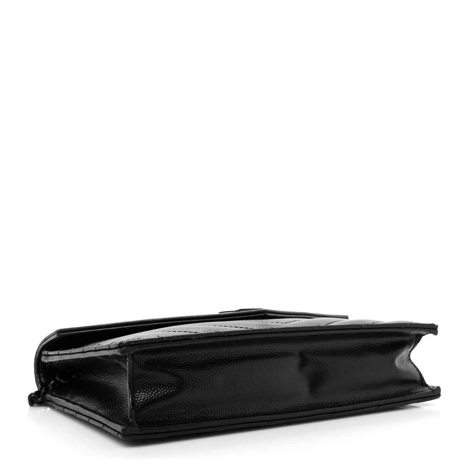 Saint Laurent Grain De Poudre Matelasse Chevron Monogram Monochrome Envelope Chain Wallet Black 4 of 13