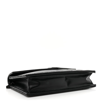 Saint Laurent Grain De Poudre Matelasse Chevron Monogram Monochrome Envelope Chain Wallet Black 4 of 13