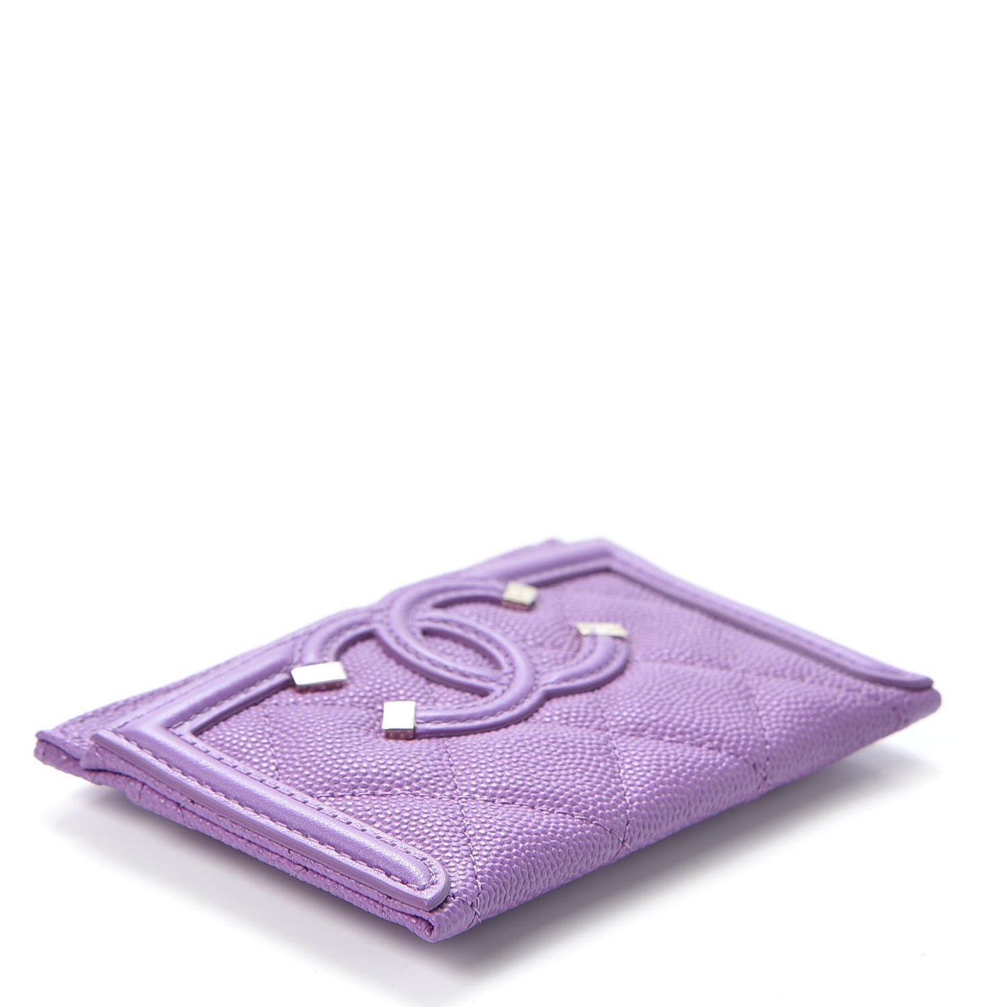 Caviar Quilted Filigree Card Holder Purple