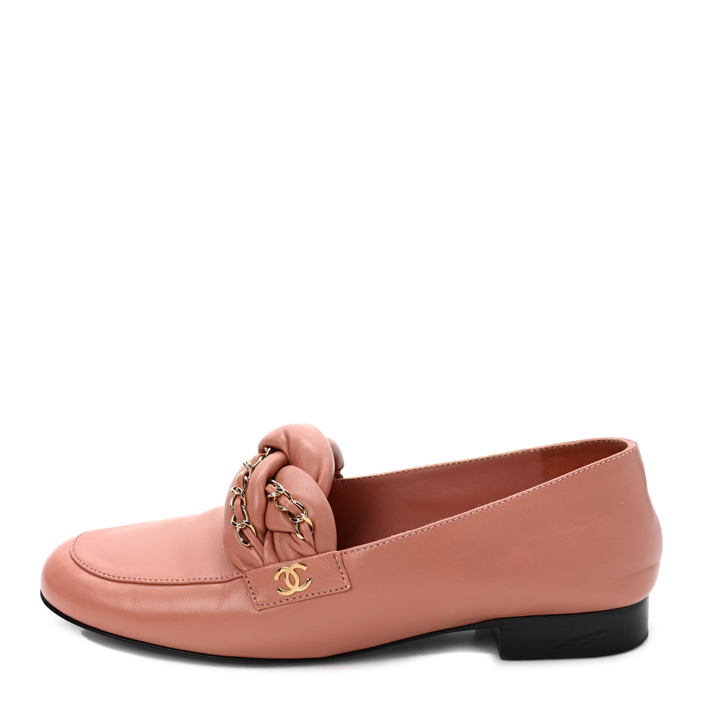 Lambskin CC Braided Chain Loafers 38.5 Powder Pink