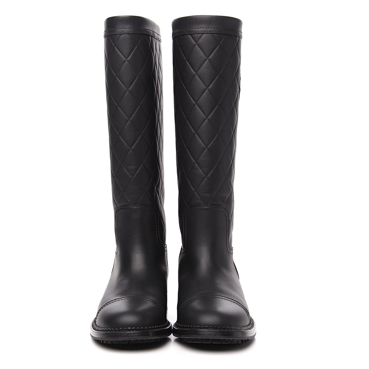 Calfskin Quilted Riding Boots 36.5 Black