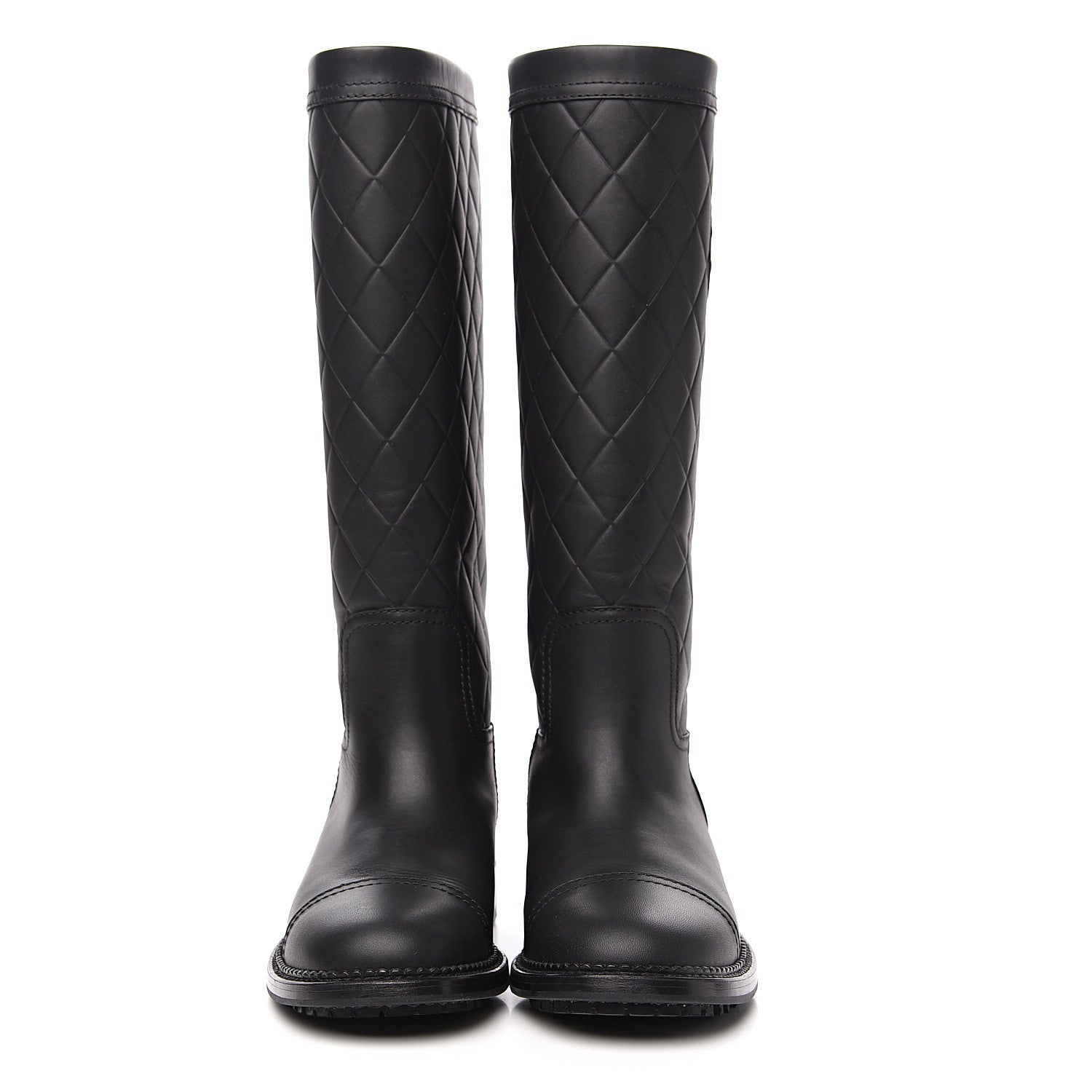 Chanel Calfskin Quilted Riding Boots 36.5 Black 2 of 9