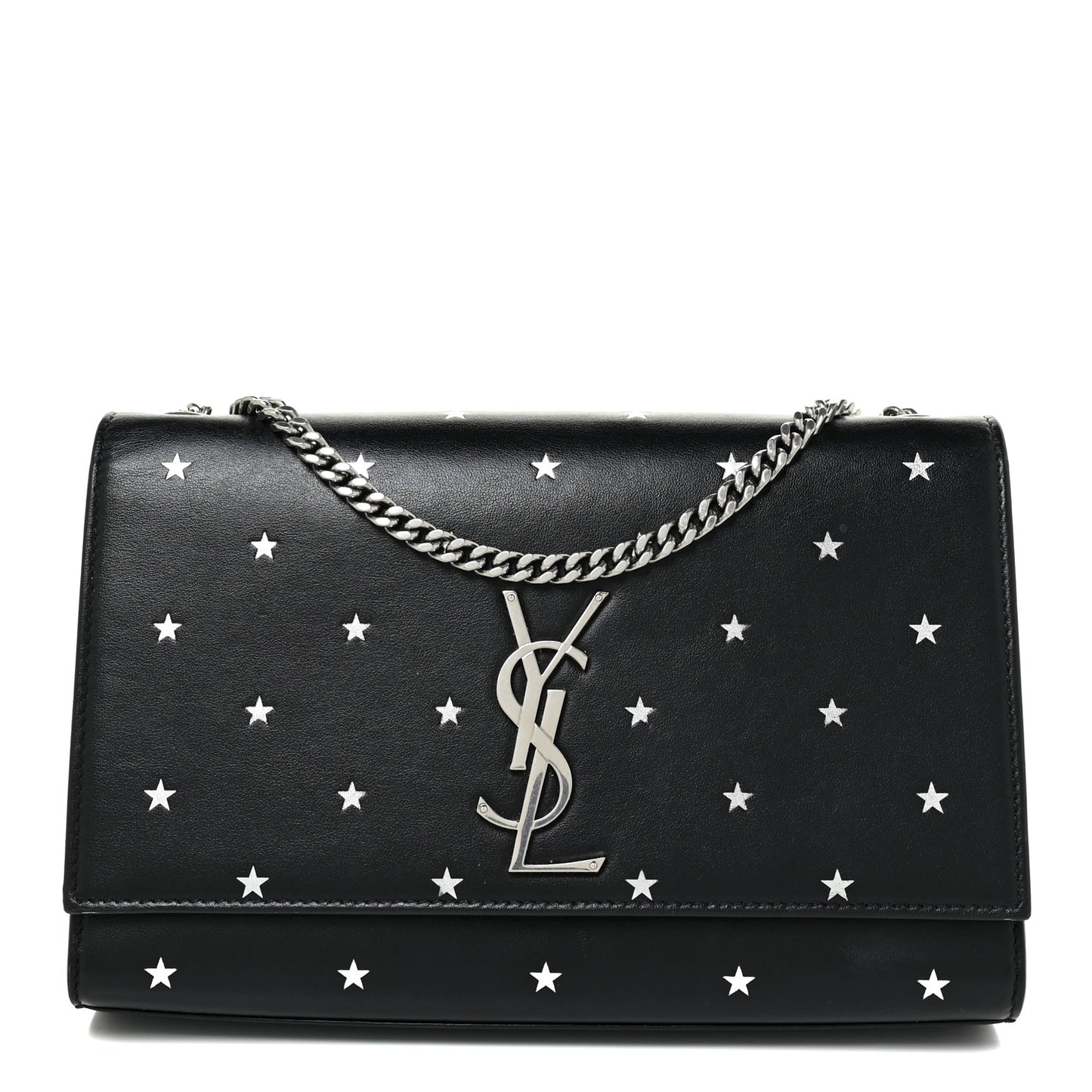 Calfskin Star Print Medium Monogram Kate Satchel Black