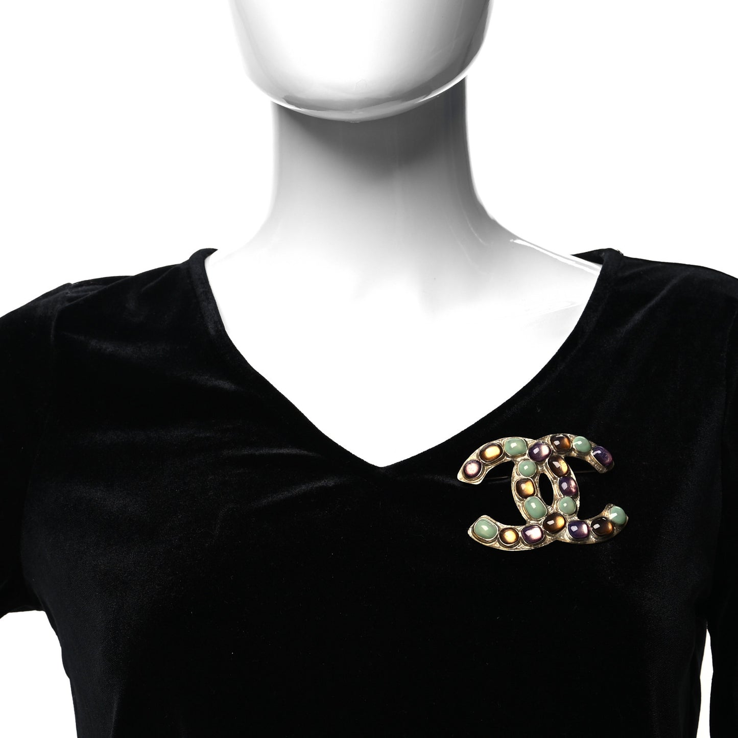 Gripoix Poured Glass CC Brooch Gold Multicolor