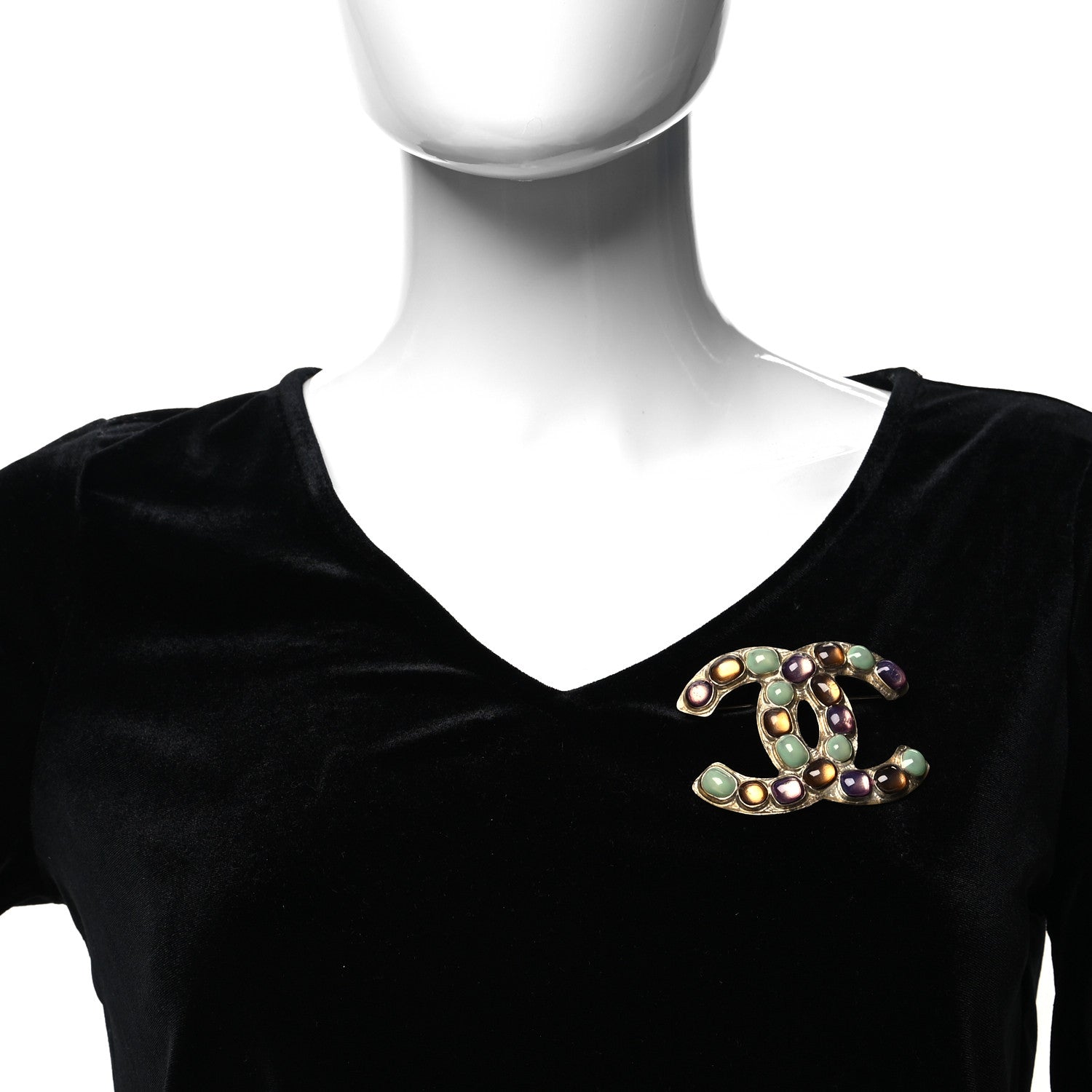 Chanel Gripoix Poured Glass CC Brooch Gold Multicolor 2 of 4