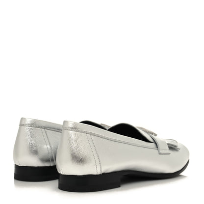 Hermes Metallic Goatskin Womens Royal Loafers 38.5 Gris Argente 4 of 10