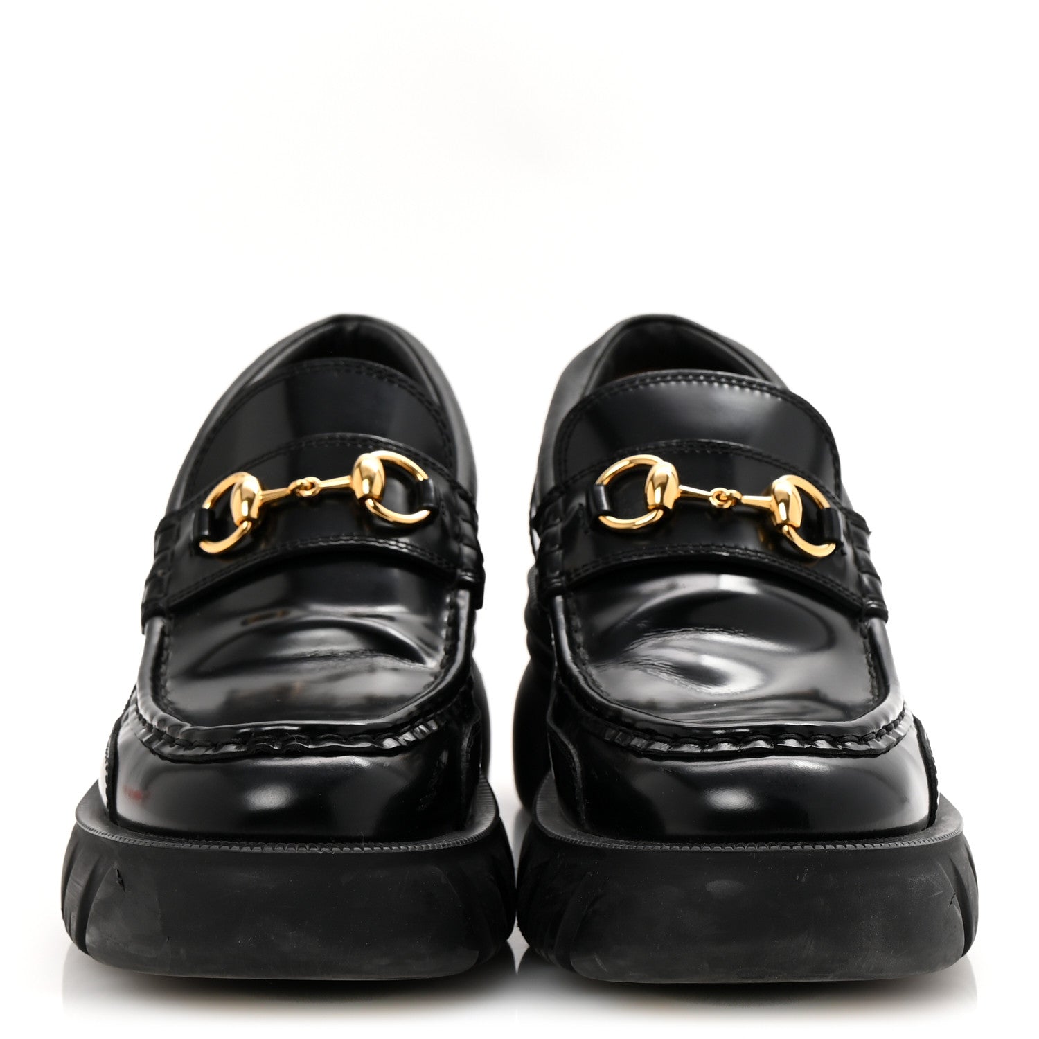 Gucci Magnum Calfskin Nappa Samoa Womens Horsebit Platform Chunky Lug Sole 40mm Loafers 39 Black 3 of 9