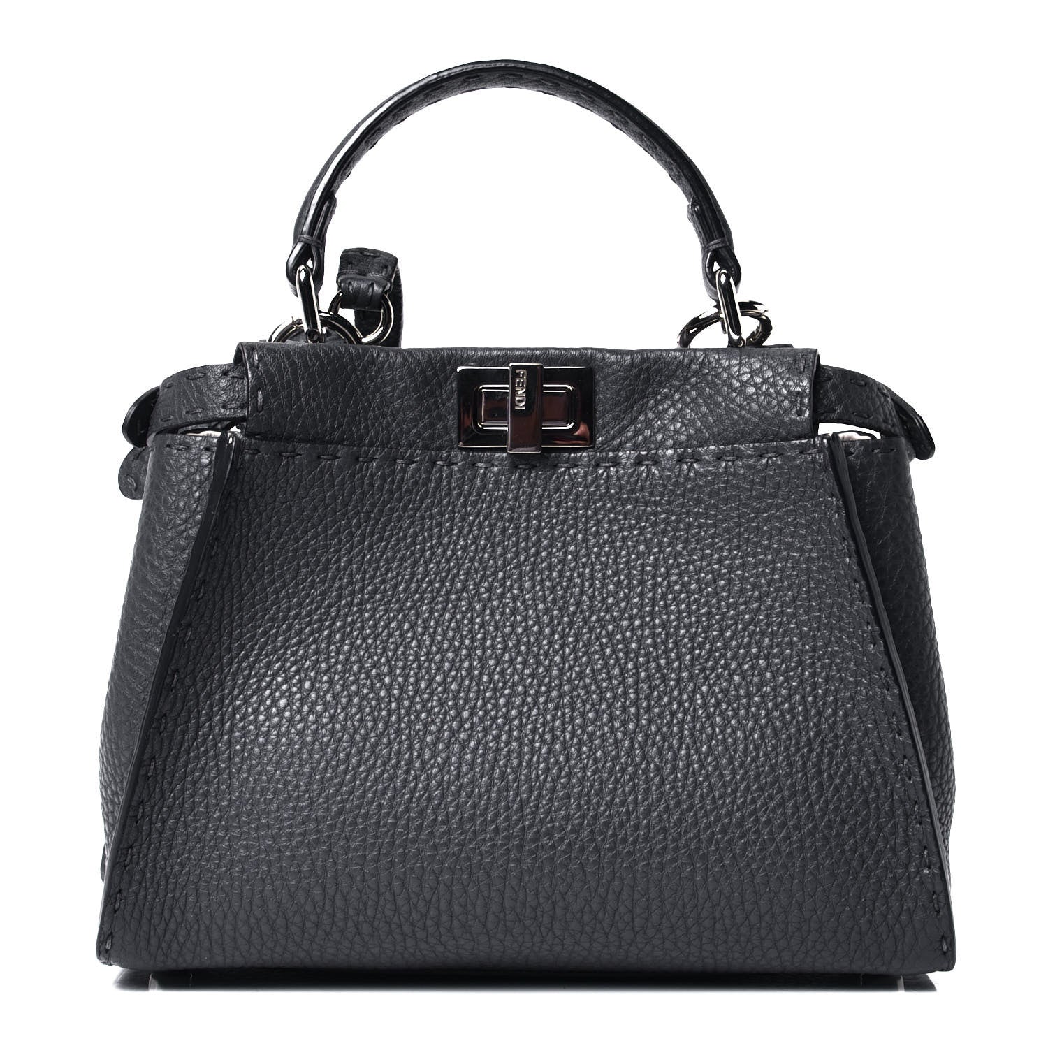 Fendi Cuoio Romano Selleria Bi-Color Mini Peekaboo Iconic Satchel Asfalto Latte 1 of 4