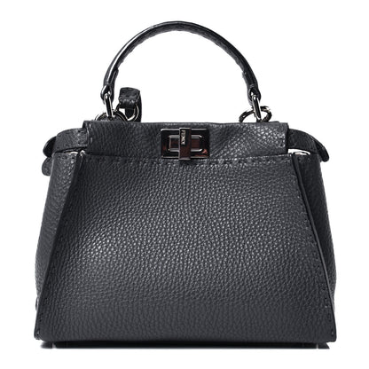 Fendi Cuoio Romano Selleria Bi-Color Mini Peekaboo Iconic Satchel Asfalto Latte 1 of 4