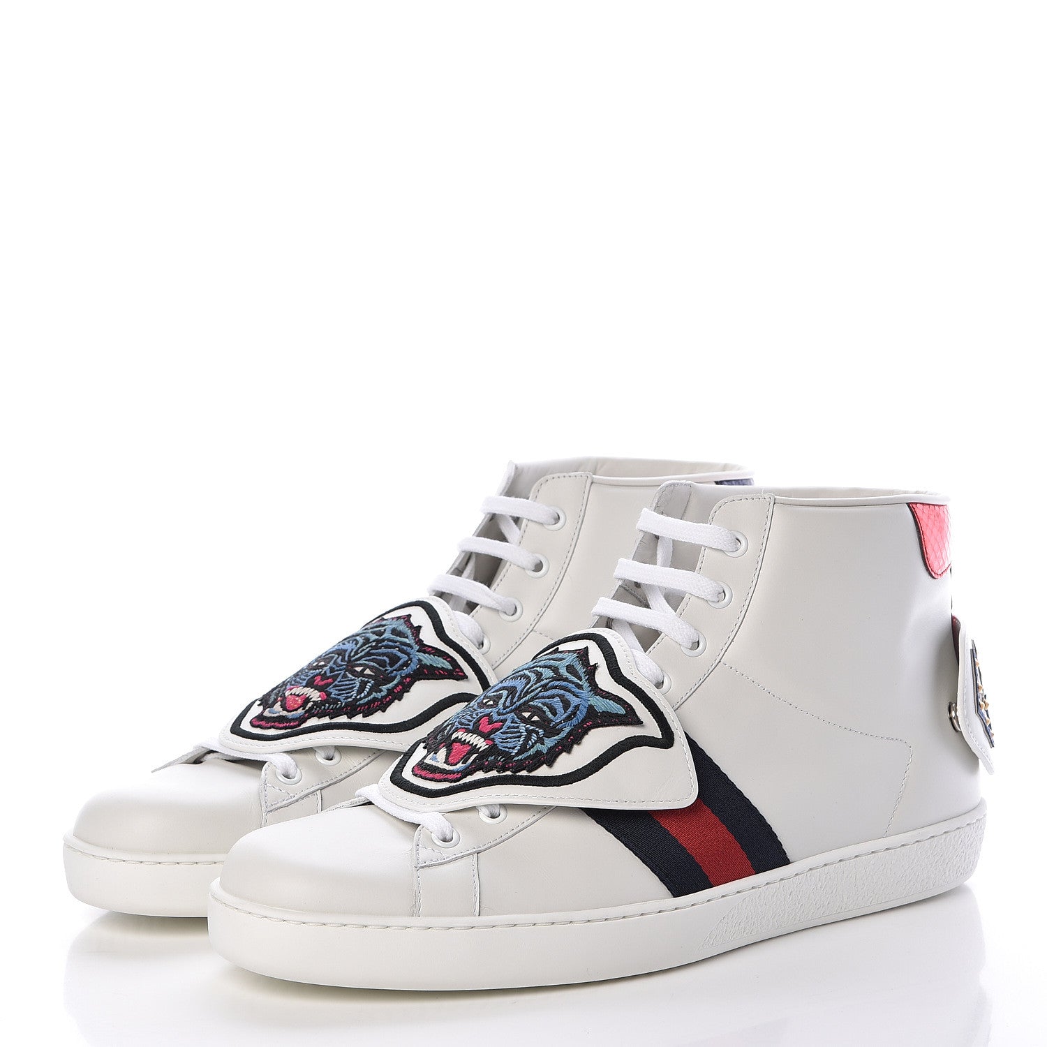 Gucci Calfskin Ayers Embroidered Web Mens Ace Removable Patches High Top Sneakers 11 White 3 of 8