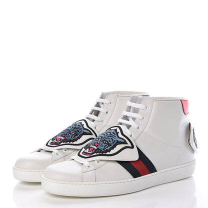 Gucci Calfskin Ayers Embroidered Web Mens Ace Removable Patches High Top Sneakers 11 White 3 of 8