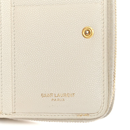Saint Laurent Grain De Poudre Matelasse Chevron Monogram Compact Zip Around Wallet Crema Soft 6 of 10