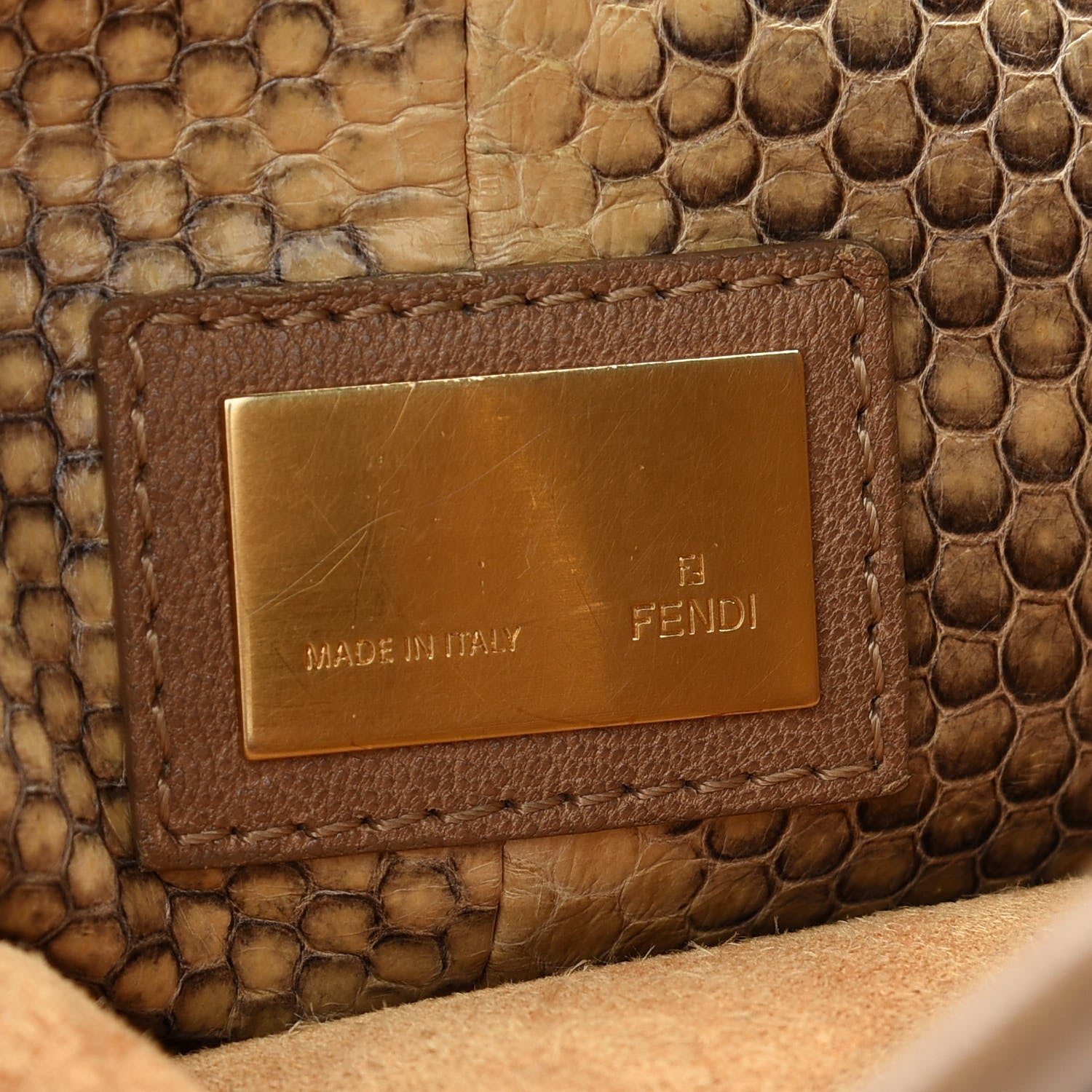 Fendi Goatskin Watersnake Large Peekaboo Iconic Satchel Taupe Phard 6 of 11