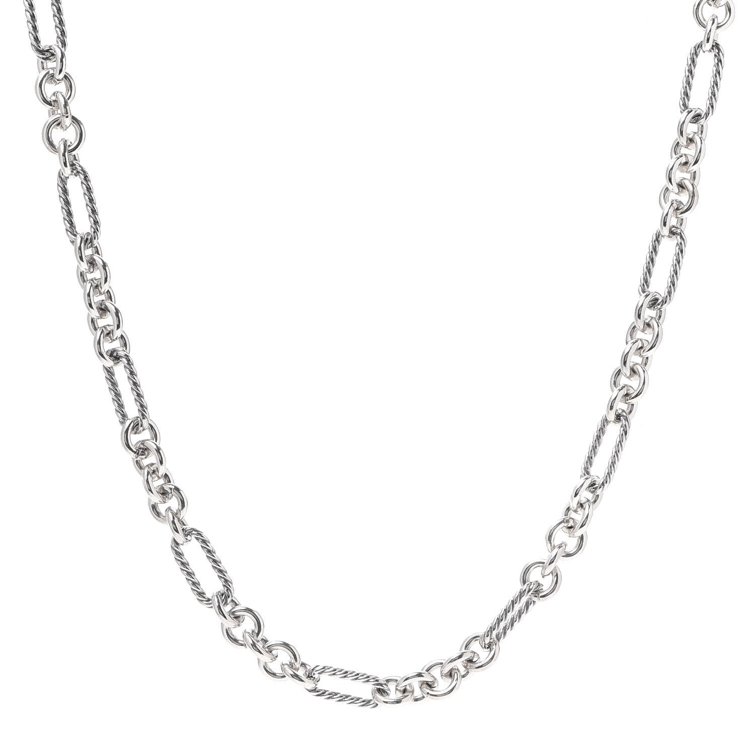 David Yurman Sterling Silver 18K Yellow Gold Figaro Chain Link Necklace 1 of 5