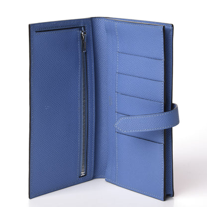 Hermes Epsom Bicolor Bearn Gusset Wallet Orange Poppy Bleu Paradis 4 of 9