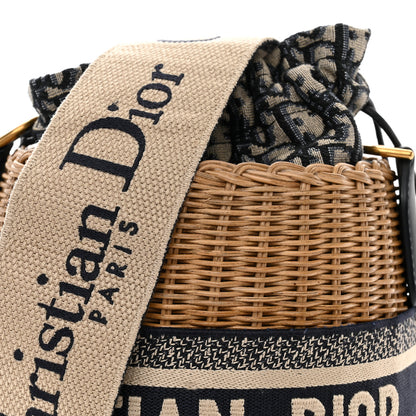 Christian Dior Wicker Oblique Drawstring Bucket Bag Blue 8 of 10