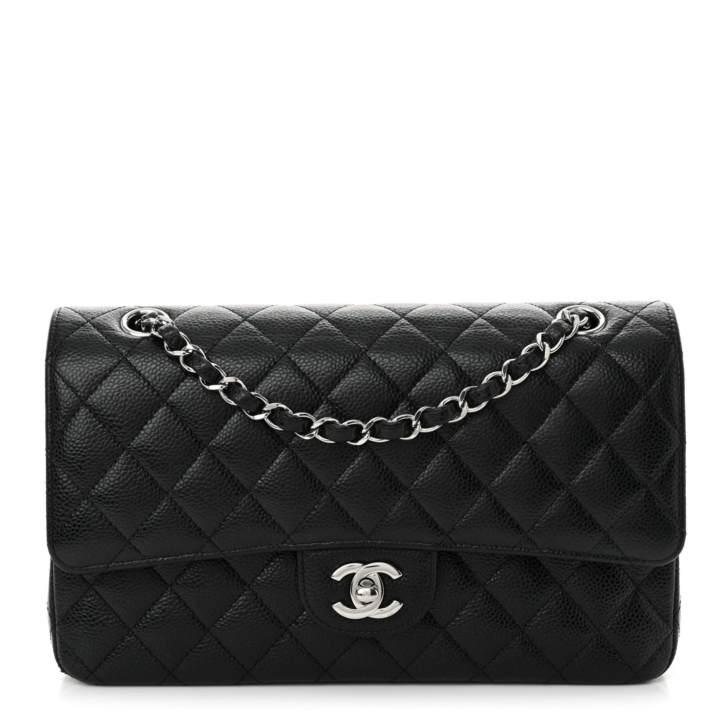 Caviar Quilted Medium Double Flap Black