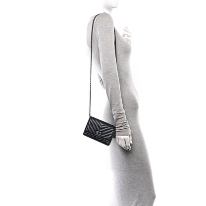 Chanel Aged Calfskin Chevron Quilted Reissue 2.55 Square Wallet On Chain WOC So Black 2 of 10