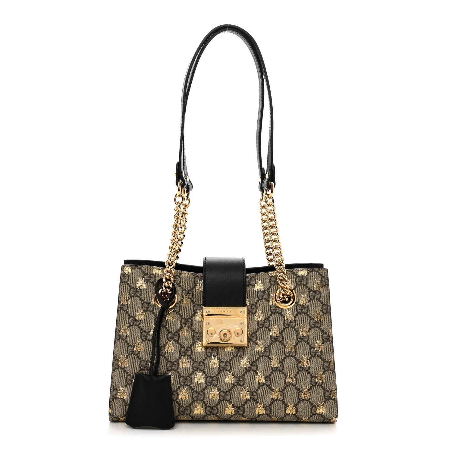 Gucci GG Supreme Monogram Bees Small Padlock Tote Beige Oro Black 1 of 10