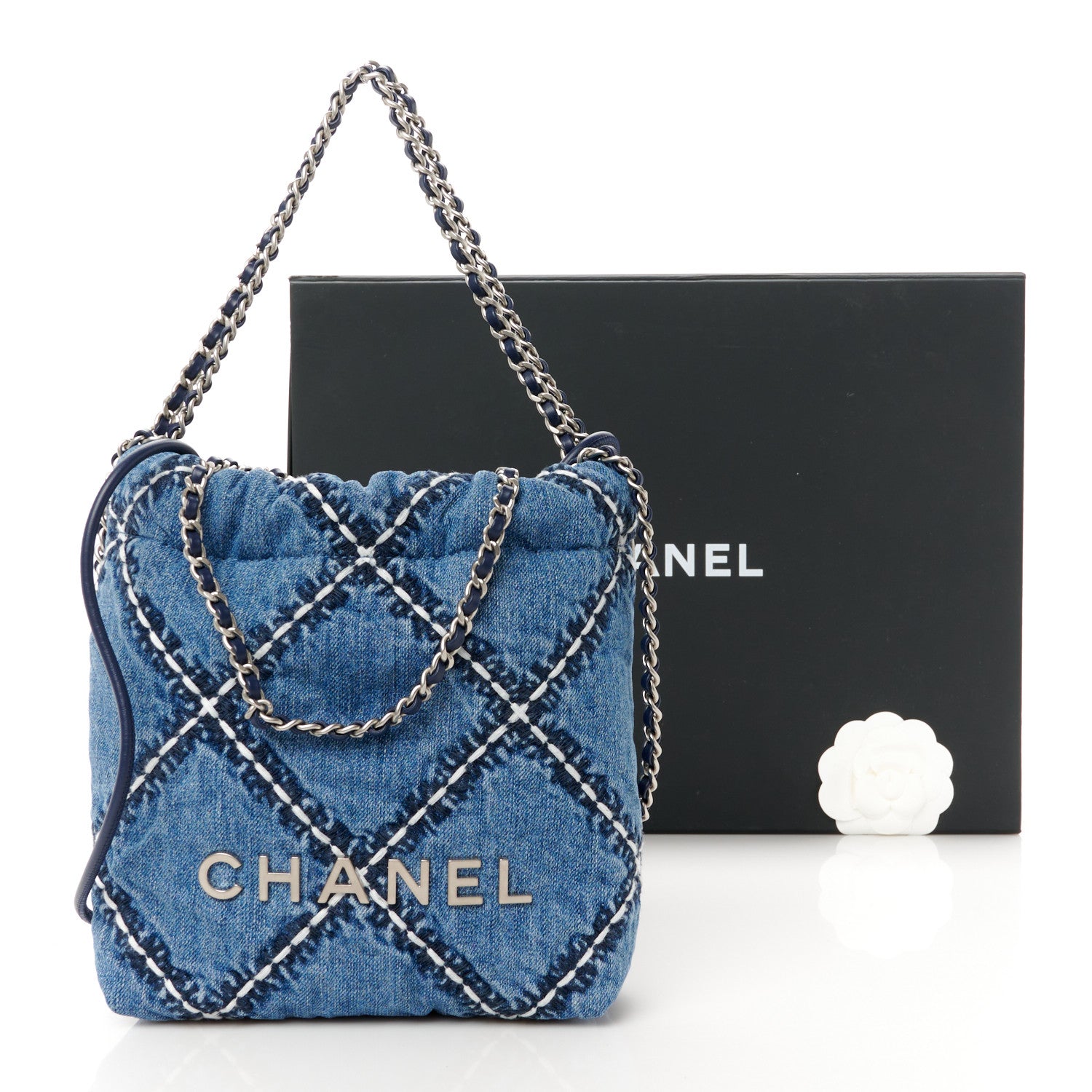 Chanel Denim Stitched Quilted Mini Chanel 22 Blue 12 of 12