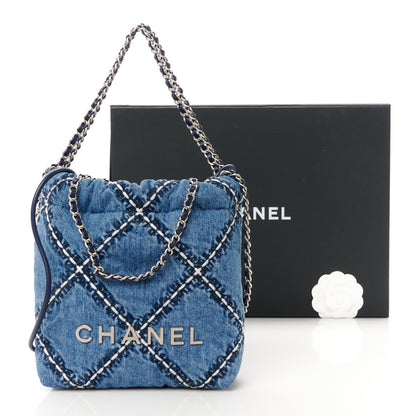 Chanel Denim Stitched Quilted Mini Chanel 22 Blue 12 of 12