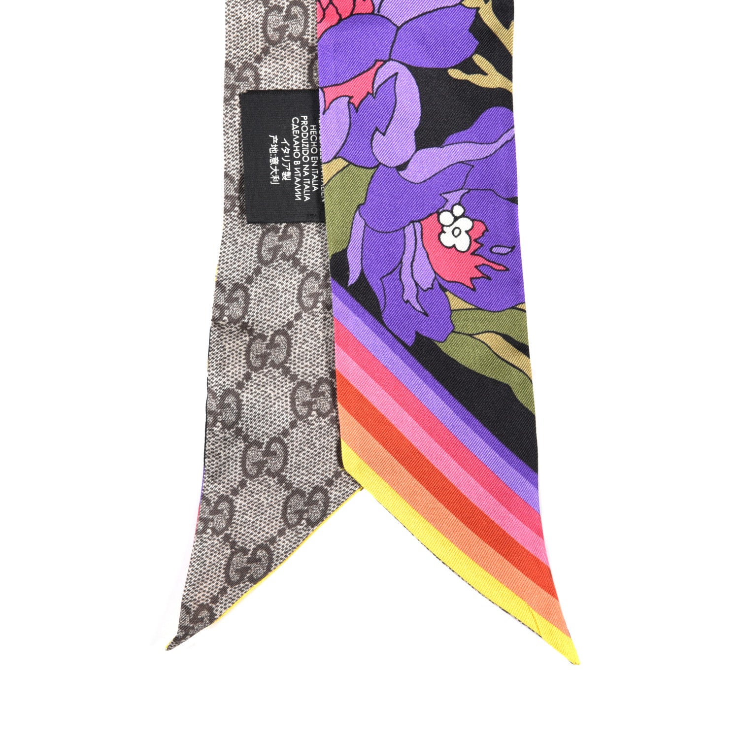 Gucci Silk GG Monogram Floral Print Neck Bow Scarf 2 of 4