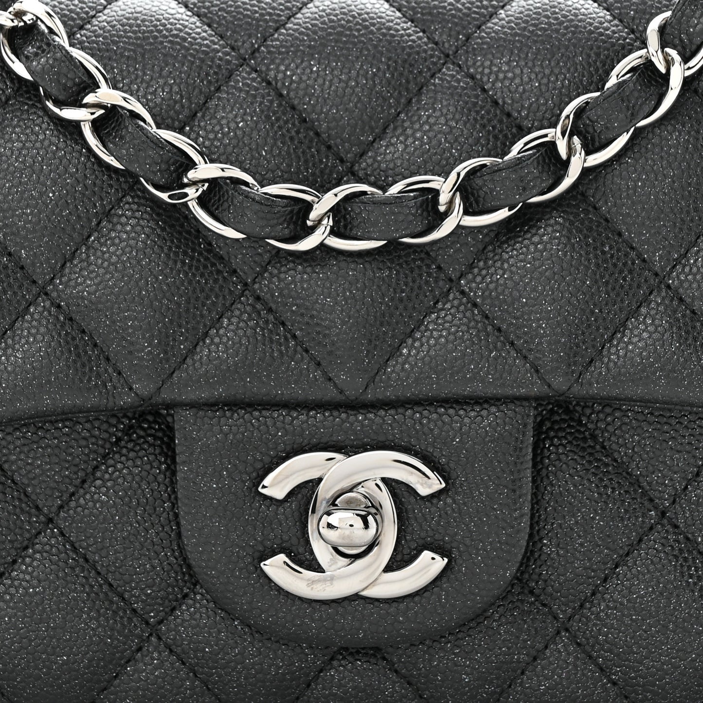 Iridescent Caviar Quilted Mini Rectangular Flap Black
