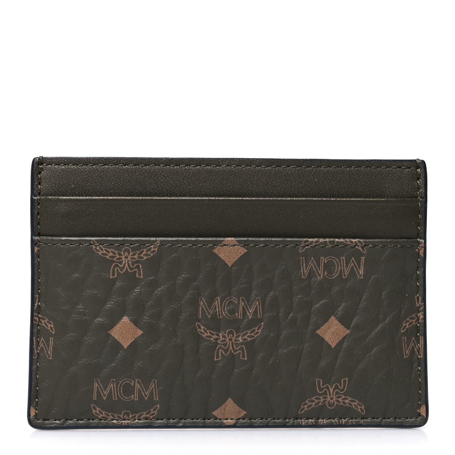 MCM Calfskin Nylon Reflective Mini Card Case Green 1 of 7