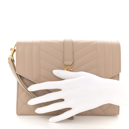 Saint Laurent Grain De Poudre Textured Mixed Matelasse Triquilt Monogram Clutch Dark Beige 2 of 8