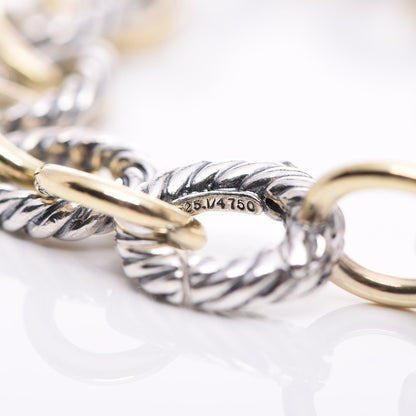 David Yurman Sterling Silver 18K Yellow Gold 10mm Medium Oval Link Bracelet 5 of 6