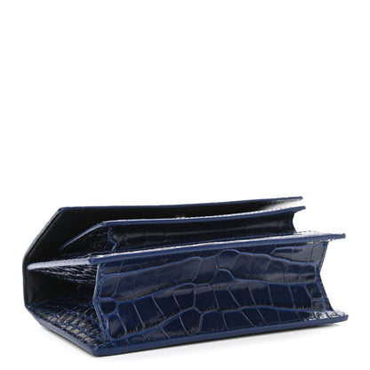 Balenciaga Shiny Calfskin Crocodile Embossed XS Sharp Top Handle Bag Navy 4 of 10