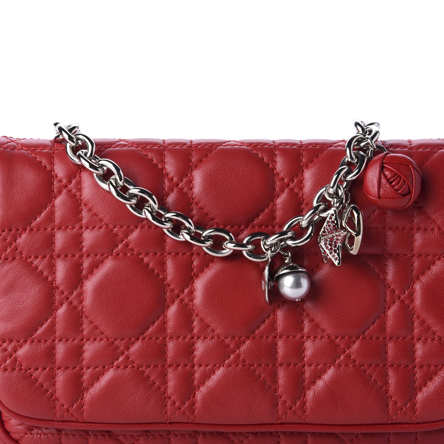 Lambskin Cannage Lady Dior Pochette Red